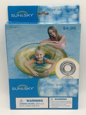 Sun & Sky Glitter Swim Ring 35" Inflatable Pool Float For Ages 4+